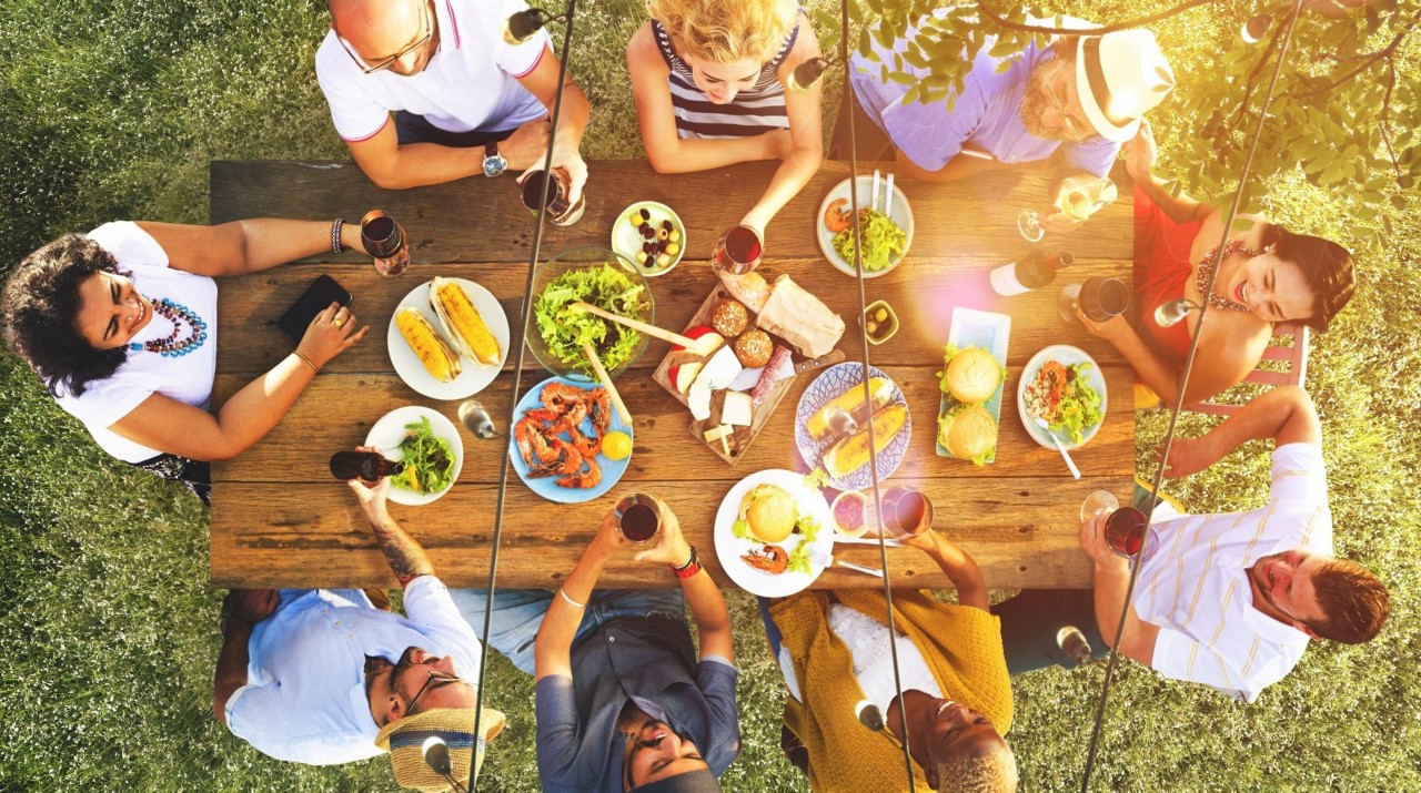 People enjoying food and drinks